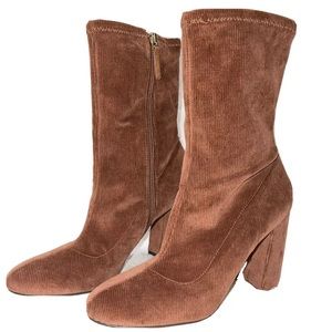 Nine West Cal Brown Corduroy Sock Booties